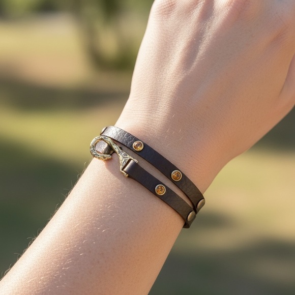 Jewelry - Brown Leather Wrap Bracelet with Gold Accents